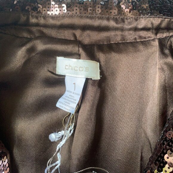 Chico's Shining Tuxe Sheron Jacket Timberglass Brown Sequin Blazer Size 1 New - Picture 4 of 6